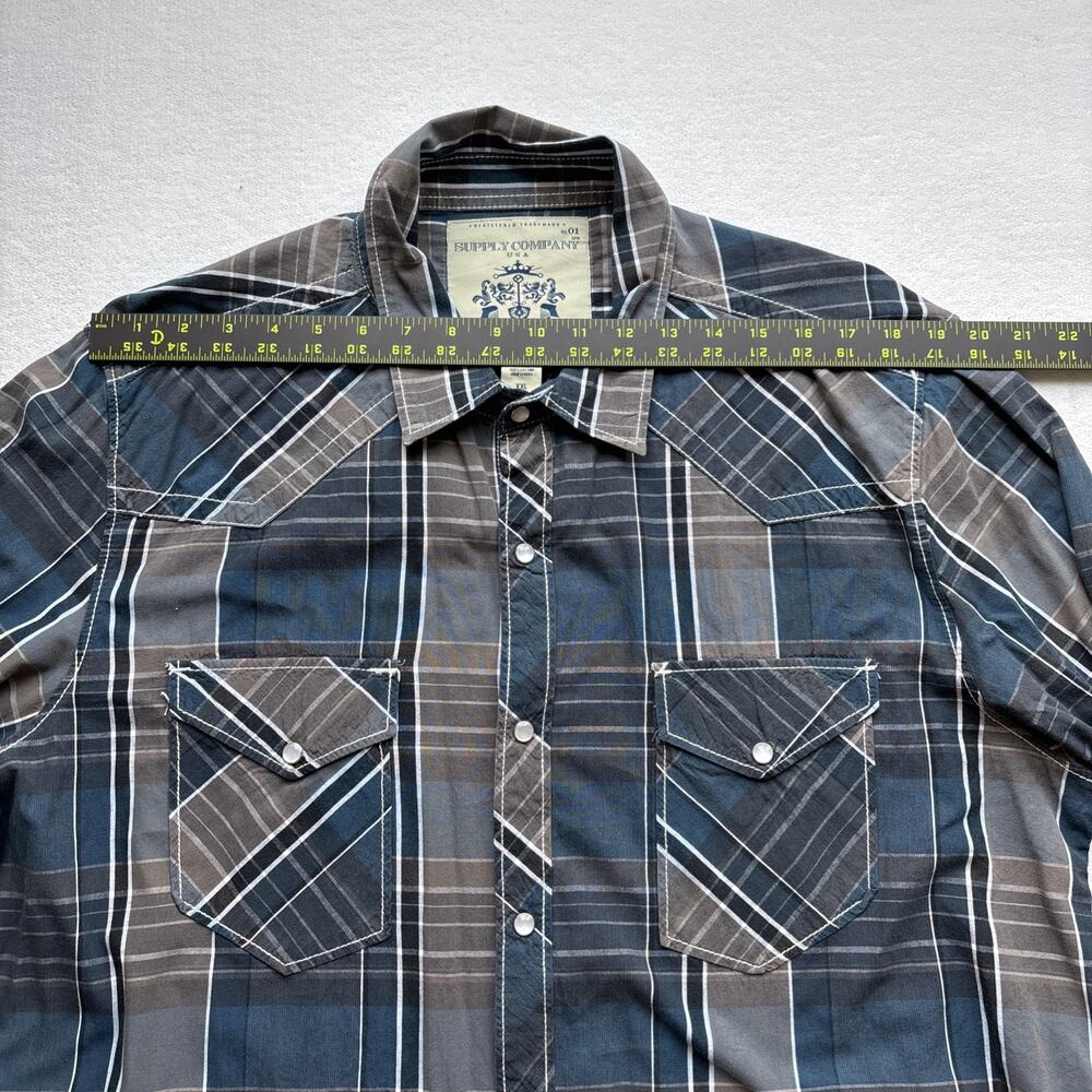 Supply Company USA Men XXL Long Sleeve Western Plaid Pearl Snap Rodeo Stitching - Picture 11 of 14